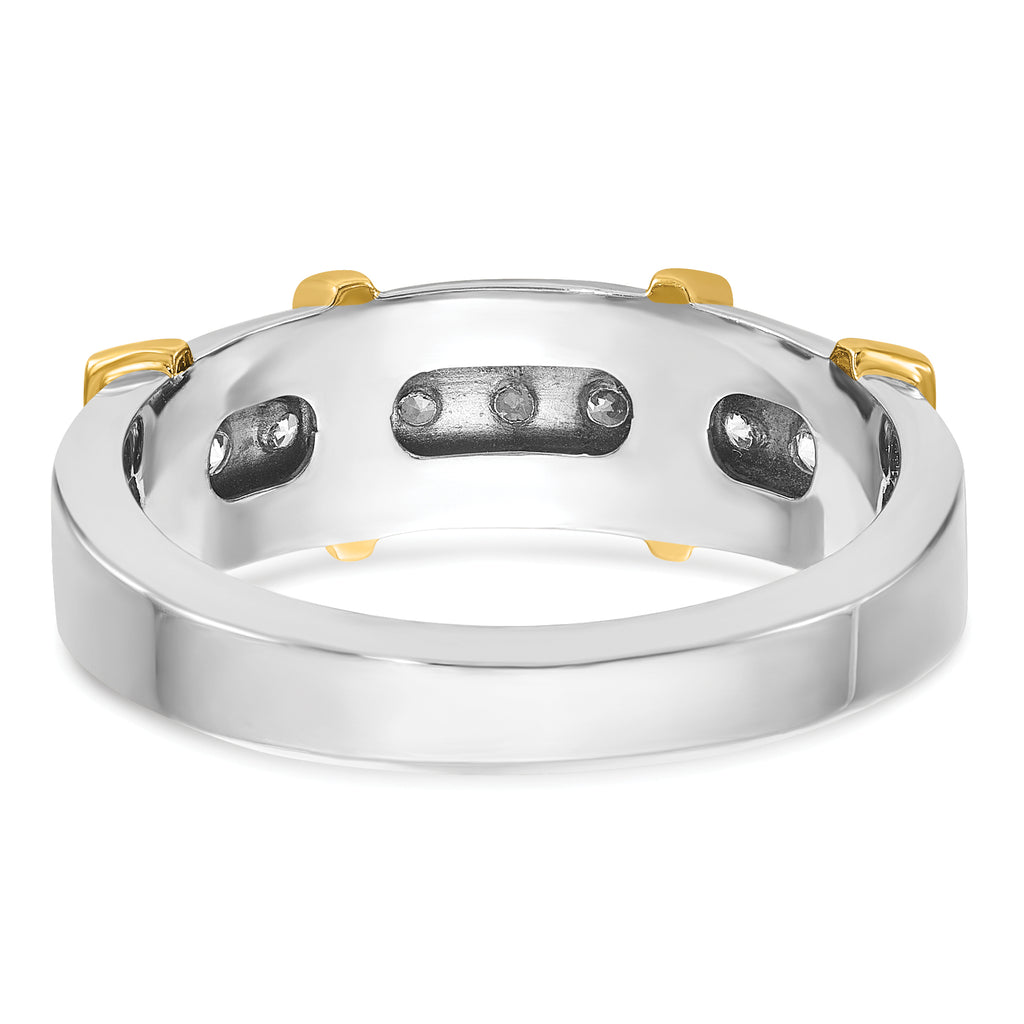 14k Two-tone Mens Polished 7-Stone Ring Mounting, Mounting Only - Sophia Jewelers