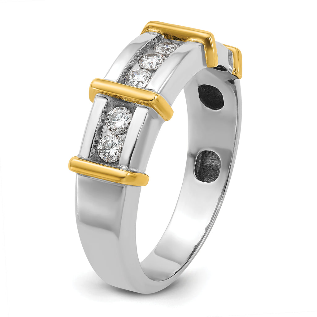 14k Two-tone Mens Polished 7-Stone Ring Mounting, Mounting Only - Sophia Jewelers