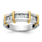 14k Two-tone Mens Polished 7-Stone Ring Mounting, Mounting Only - Sophia Jewelers