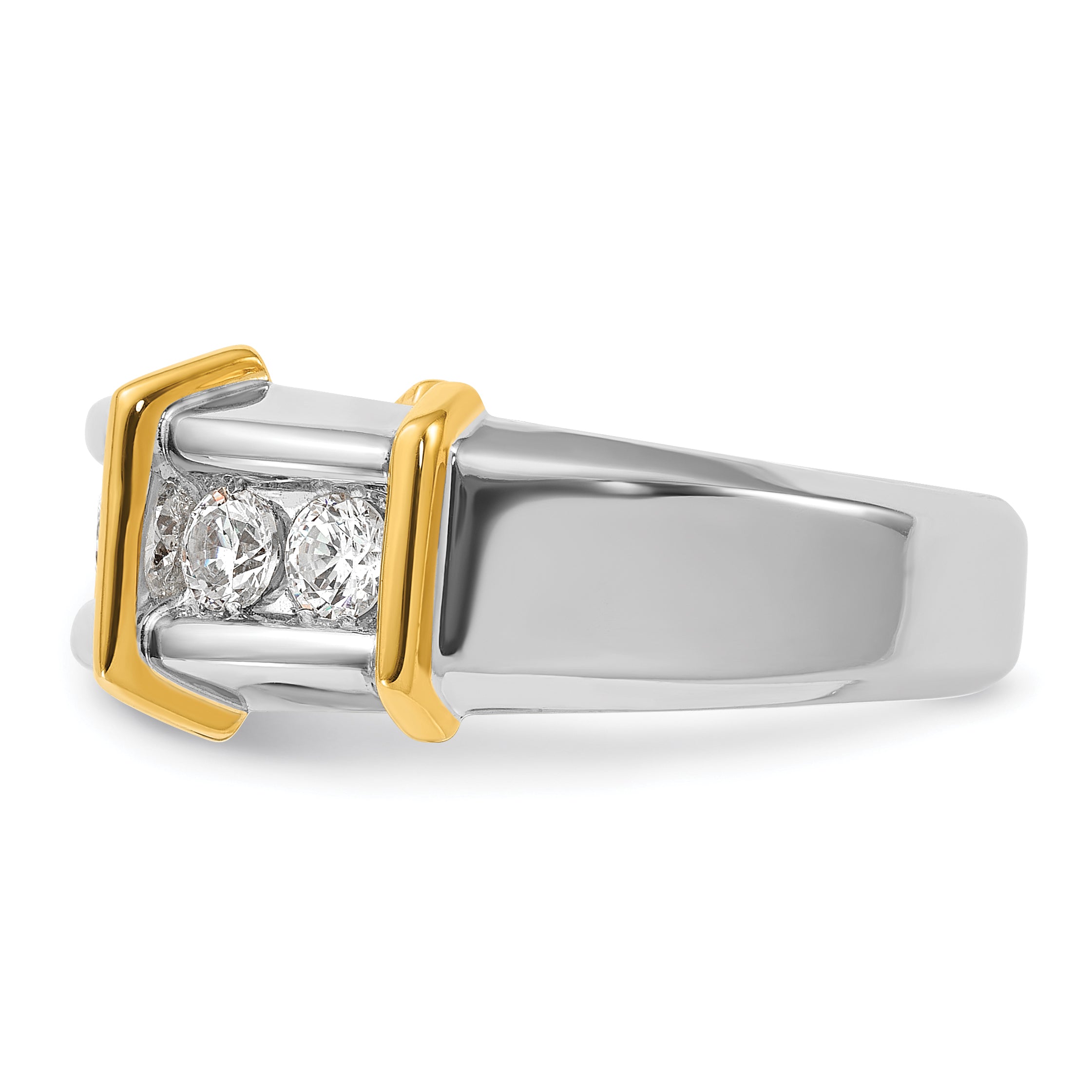 14k Two-tone Mens Polished 7-Stone Ring Mounting, Mounting Only - Sophia Jewelers