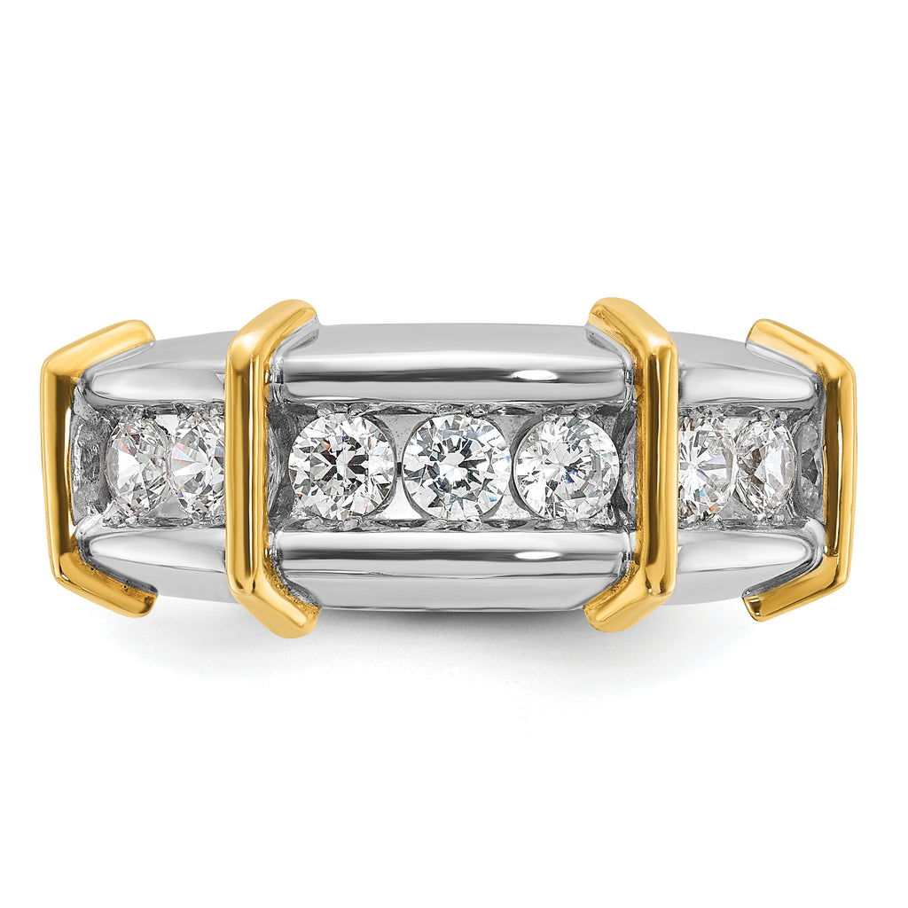 14k Two-tone Mens Polished 7-Stone Ring Mounting, Mounting Only - Sophia Jewelers