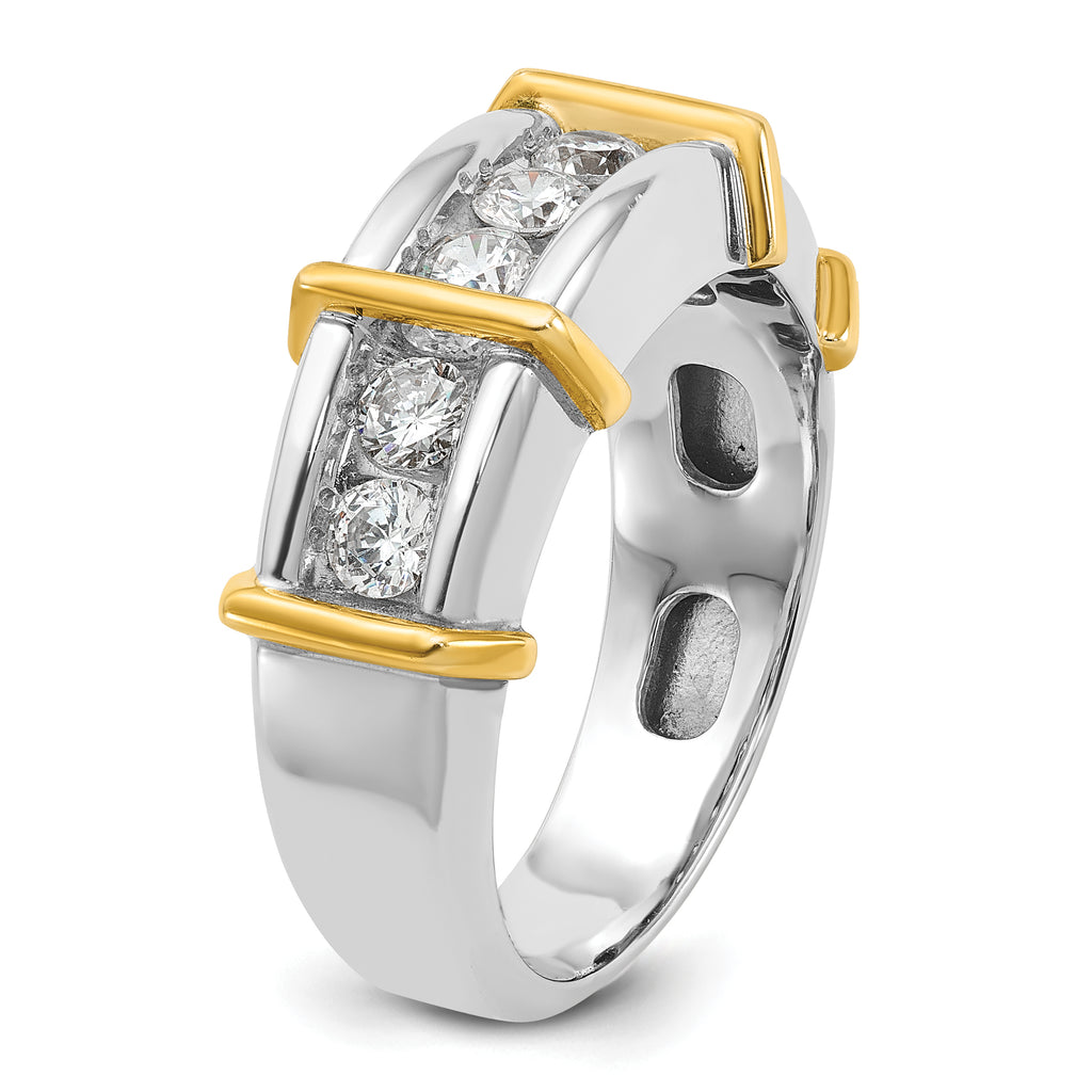 14k Two-tone Mens Polished 7-Stone Ring Mounting, Mounting Only - Sophia Jewelers