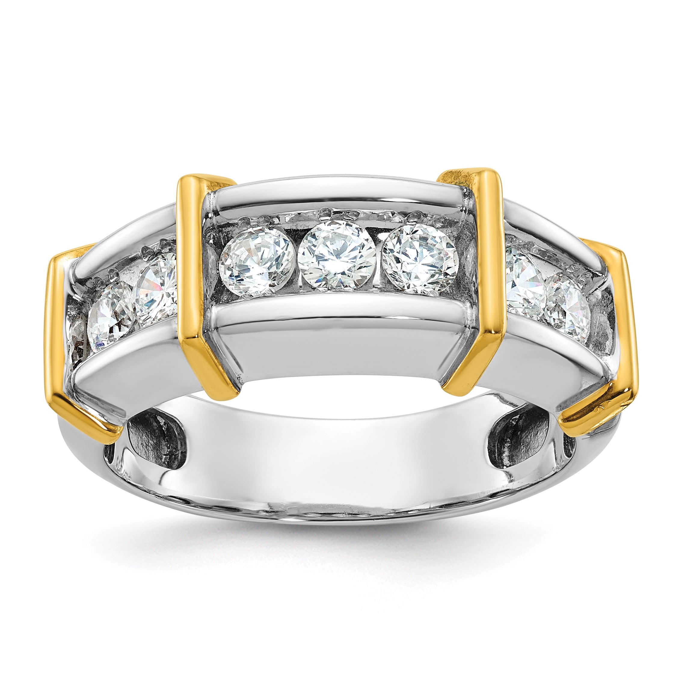 14k Two-tone Men's Polished 7-Stone 1 Carat AA Quality Diamond Ring - Sophia Jewelers