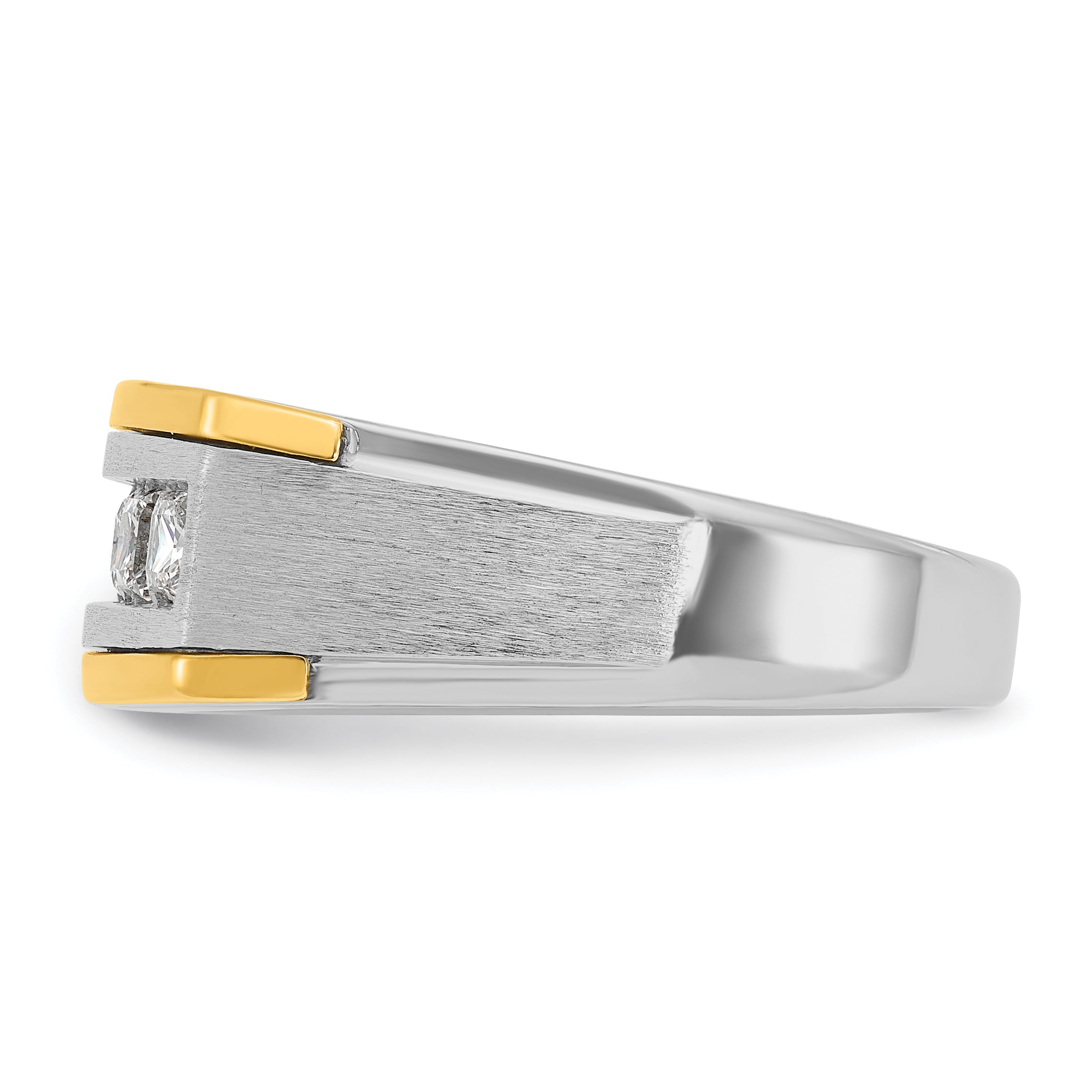 14k Two-tone Men's Polished Satin and Grooved Square 5-Stone 1 Carat AA Quality Diamond Ring - Sophia Jewelers