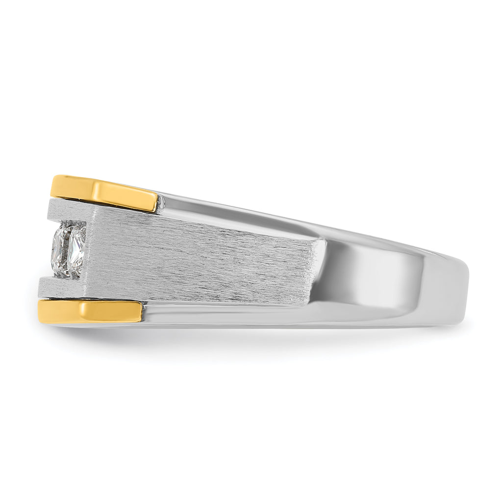 14k Two-tone Mens Polished Satin and Grooved Square 5-Stone Ring Mounting, Mounting Only - Sophia Jewelers
