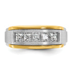 14k Two-tone Men's Polished Satin and Grooved Square 5-Stone 1 Carat AA Quality Diamond Ring - Sophia Jewelers