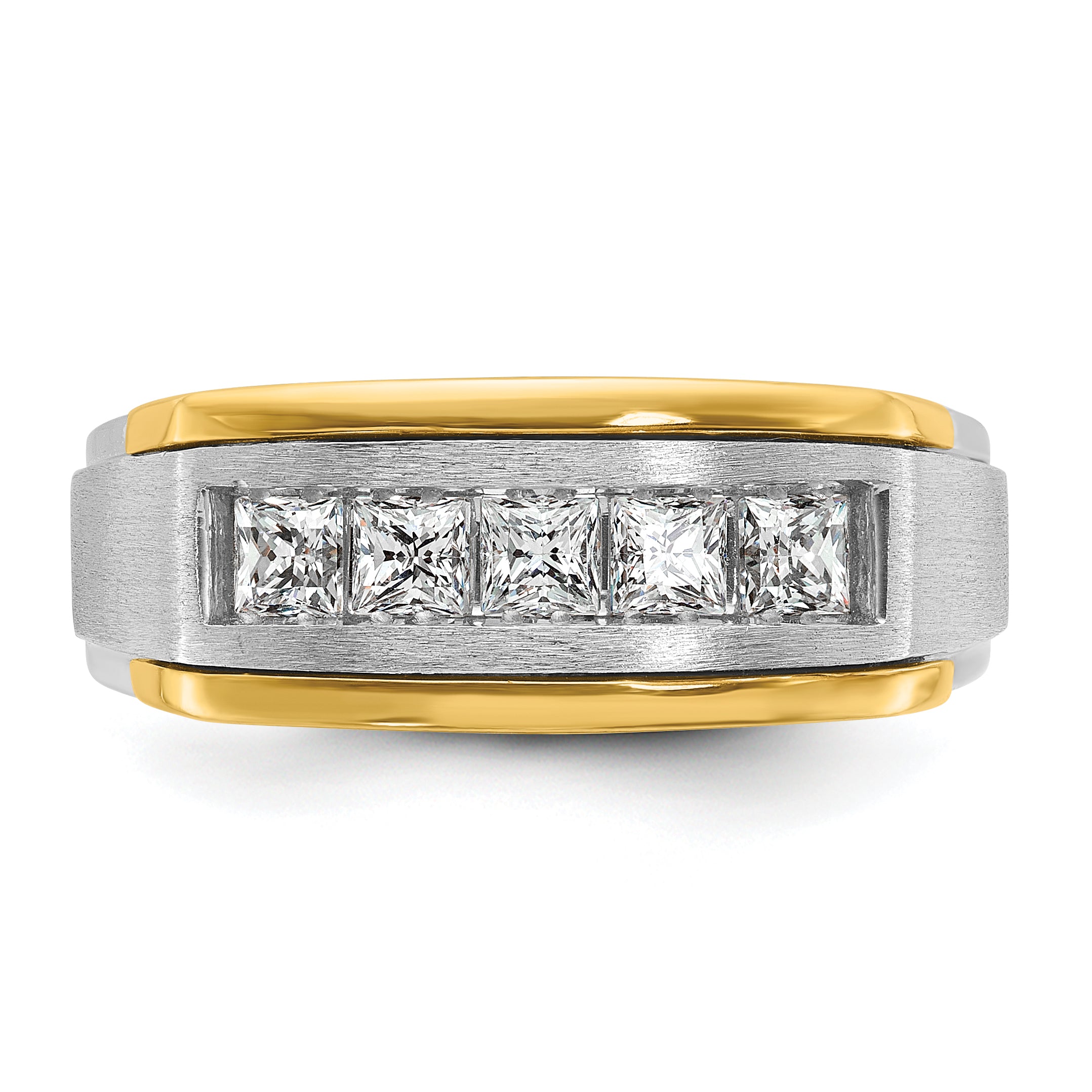 14k Two-tone Mens Polished Satin and Grooved Square 5-Stone Ring Mounting, Mounting Only - Sophia Jewelers