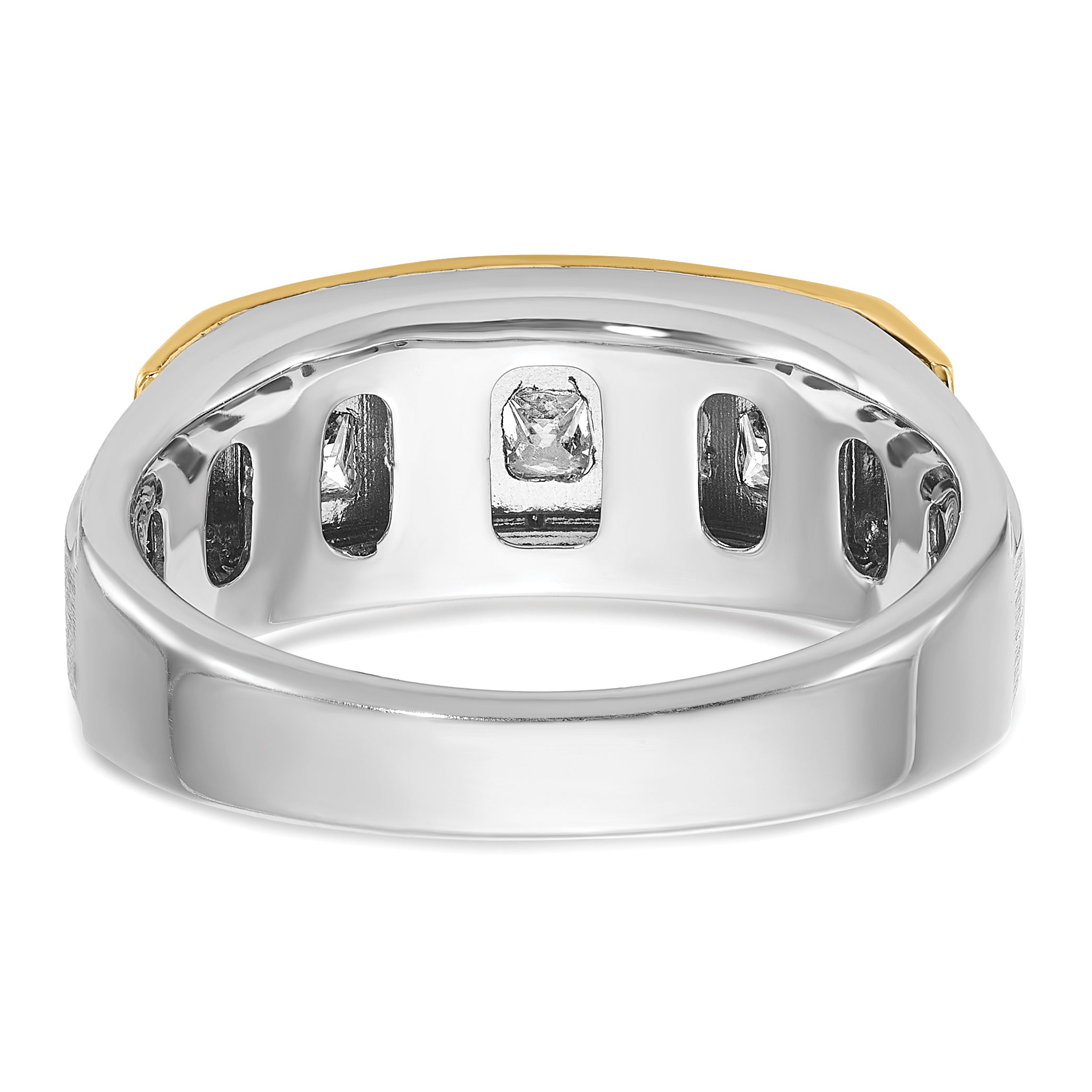 14k Two-tone Men's Polished Satin and Grooved Square 5-Stone 1 Carat AA Quality Diamond Ring - Sophia Jewelers