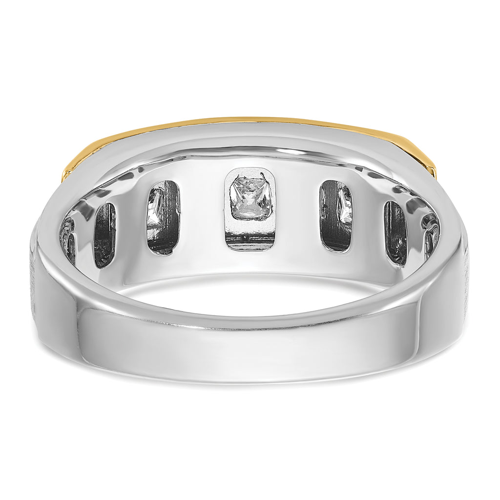 14k Two-tone Mens Polished Satin and Grooved Square 5-Stone Ring Mounting, Mounting Only - Sophia Jewelers