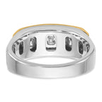 14k Two-tone Mens Polished Satin and Grooved Square 5-Stone Ring Mounting, Mounting Only - Sophia Jewelers