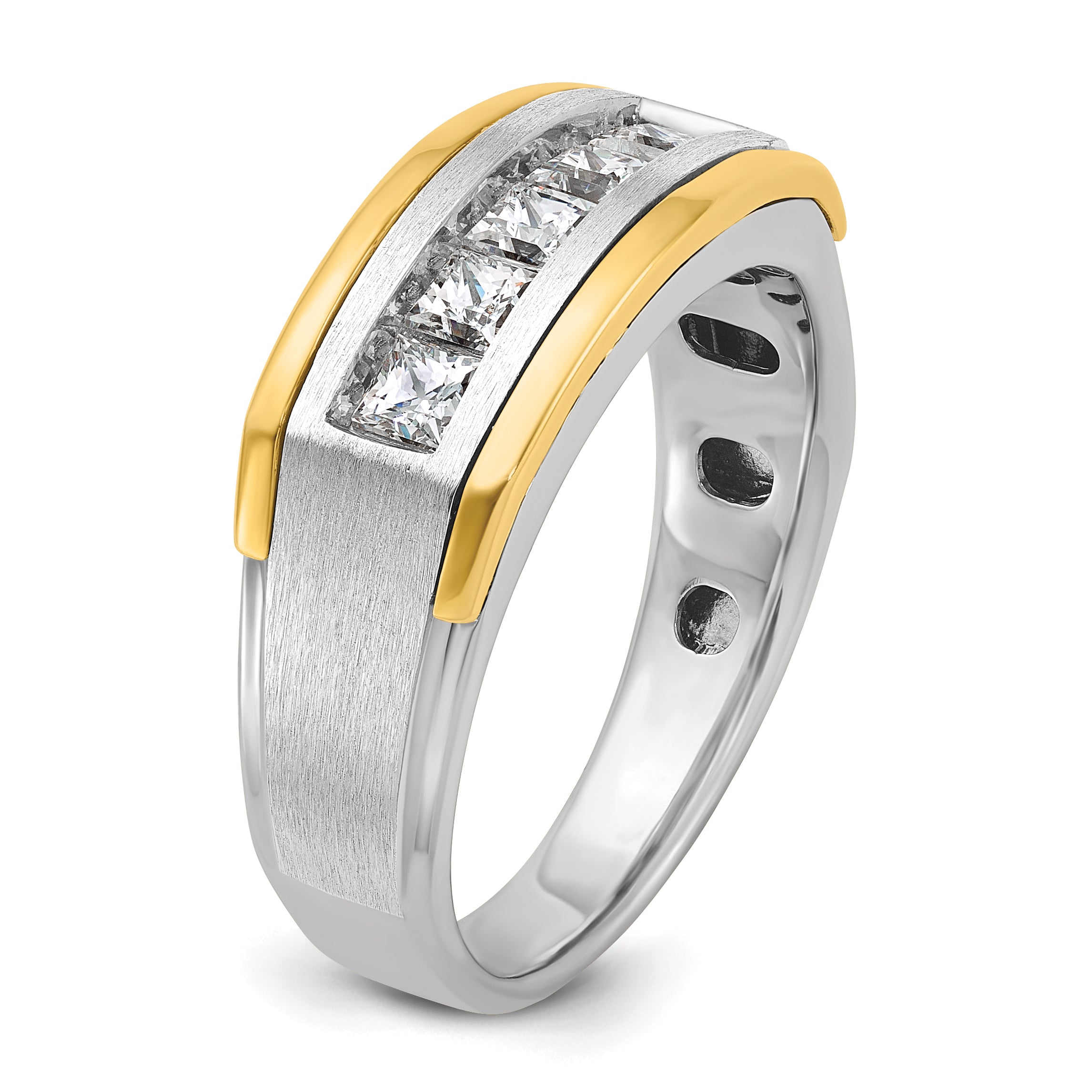 14k Two-tone Mens Polished Satin and Grooved Square 5-Stone Ring Mounting, Mounting Only - Sophia Jewelers