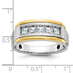 14k Two-tone Men's Polished Satin and Grooved Square 5-Stone 1 Carat AA Quality Diamond Ring - Sophia Jewelers