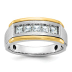 14k Two-tone Men's Polished Satin and Grooved Square 5-Stone 1 Carat AA Quality Diamond Ring - Sophia Jewelers