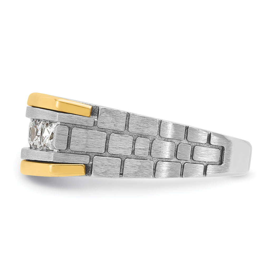 14k Two-tone Men's Polished Satin and Grooved Square 5-Stone Ring Mounting, Mounting Only - Sophia Jewelers