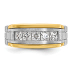14k Two-tone Men's Polished Satin and Grooved Square 5-Stone Ring Mounting, Mounting Only - Sophia Jewelers