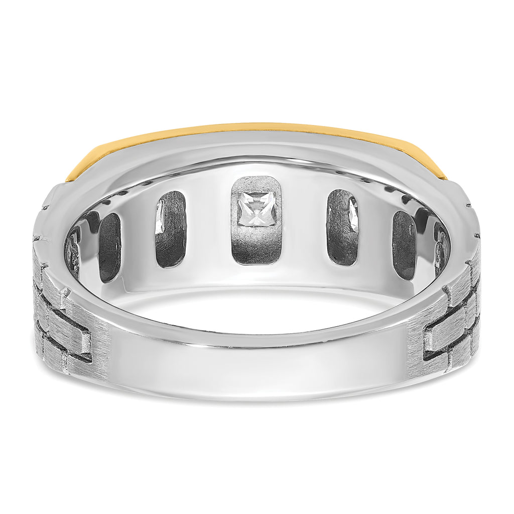 14k Two-tone Men's Polished Satin and Grooved Square 5-Stone Ring Mounting, Mounting Only - Sophia Jewelers