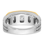 14k Two-tone Men's Polished Satin and Grooved 5-Stone 1 Carat Square AA Quality Diamond Ring - Sophia Jewelers
