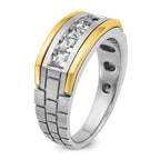 14k Two-tone Men's Polished Satin and Grooved Square 5-Stone Ring Mounting, Mounting Only - Sophia Jewelers