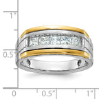 14k Two-tone Men's Polished Satin and Grooved Square 5-Stone Ring Mounting, Mounting Only - Sophia Jewelers