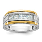 14k Two-tone Men's Polished Satin and Grooved 5-Stone 1 Carat Square AA Quality Diamond Ring - Sophia Jewelers