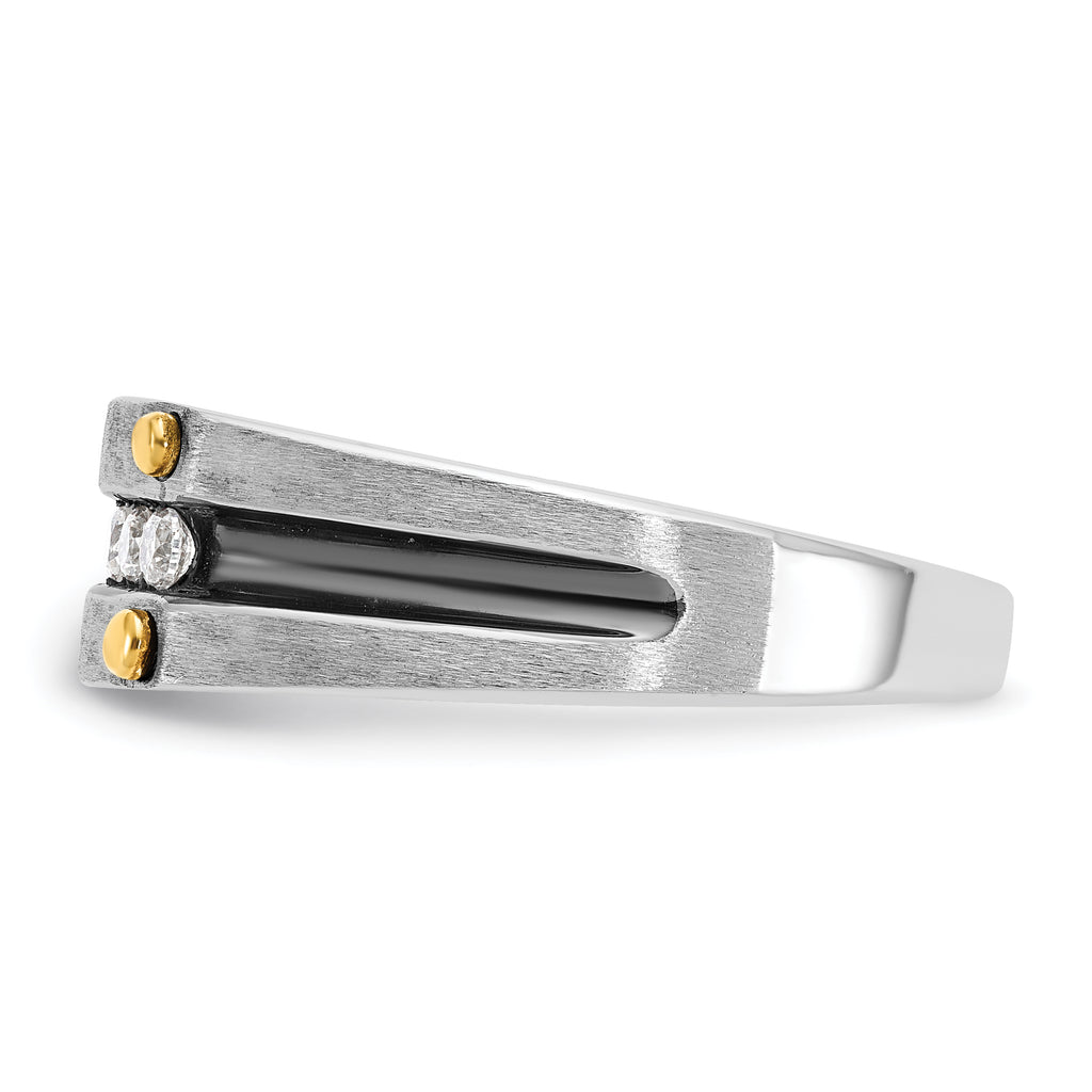 14k Two-tone with Black Rhodium Men's Polished Satin and Grooved 5-Stone 1/4 Carat AA Quality Diamon - Sophia Jewelers