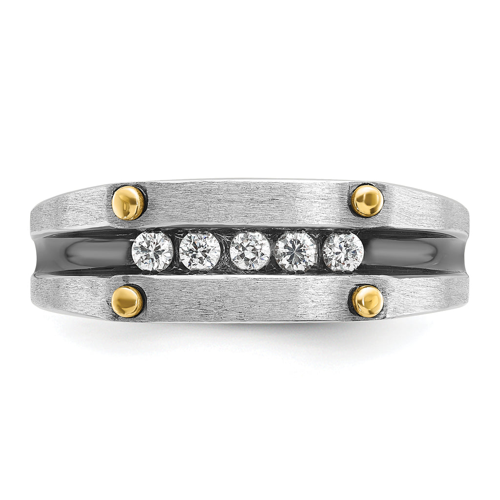 14k Two-tone Men's Polished Satin and Grooved 5-Stone Ring Mounting, Mounting Only - Sophia Jewelers