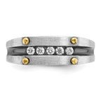 14k Two-tone Men's Polished Satin and Grooved 5-Stone Ring Mounting, Mounting Only - Sophia Jewelers