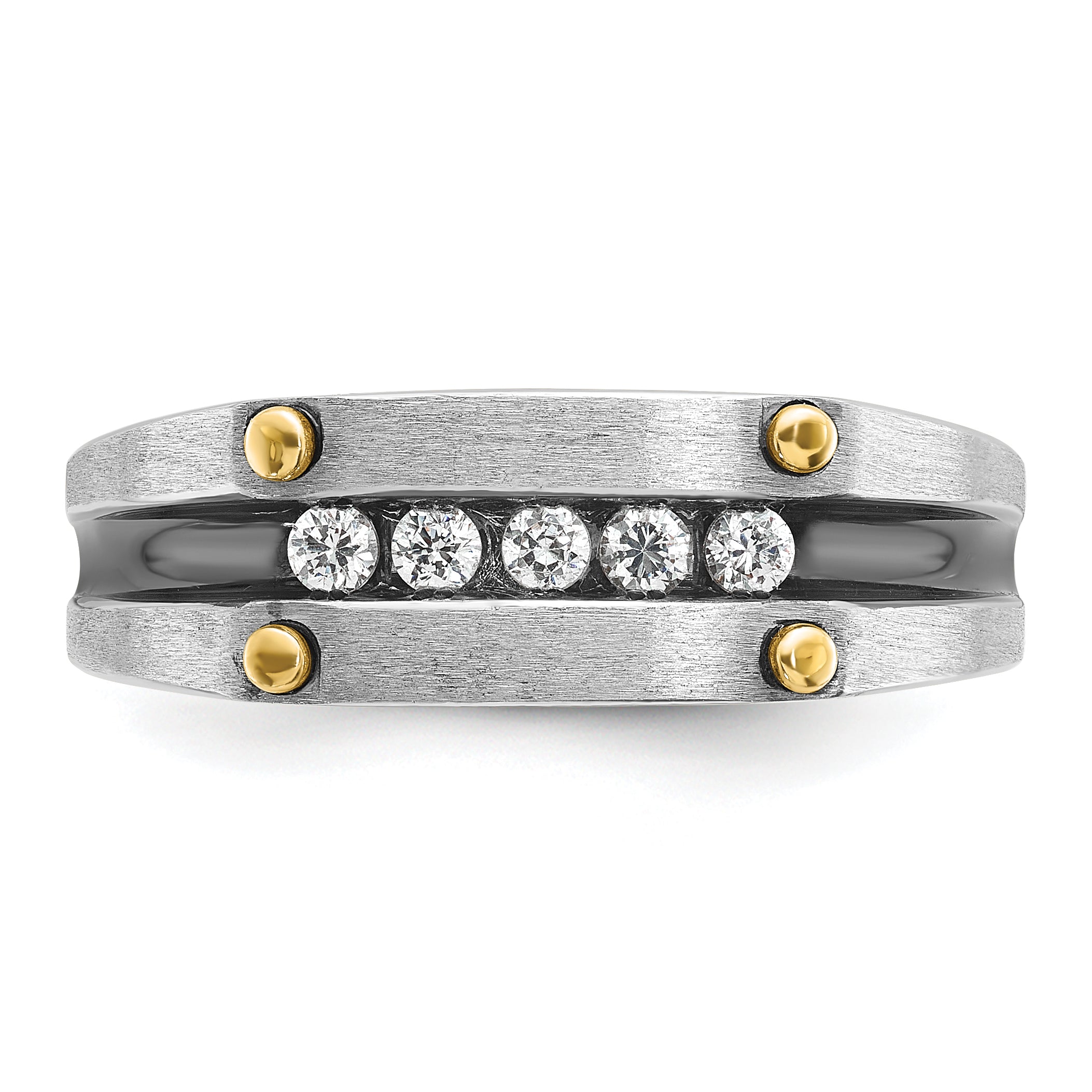 14k Two-tone Men's Polished Satin and Grooved 5-Stone Ring Mounting, Mounting Only - Sophia Jewelers
