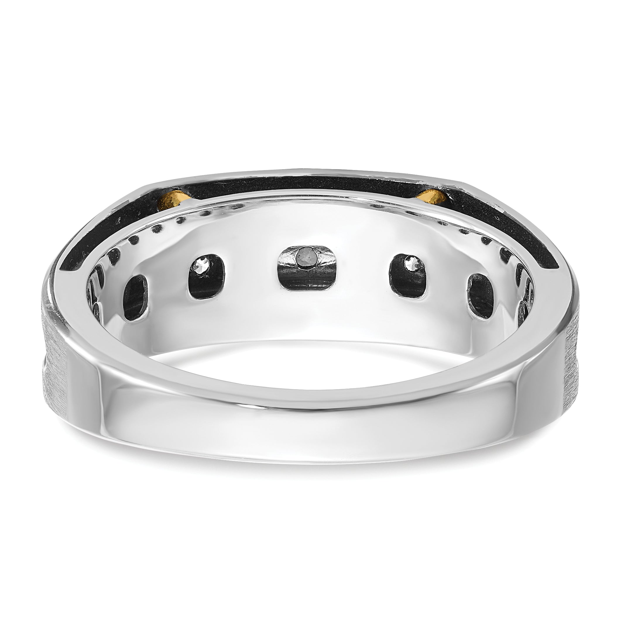 14k Two-tone Men's Polished Satin and Grooved 5-Stone Ring Mounting, Mounting Only - Sophia Jewelers