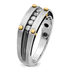 14k Two-tone with Black Rhodium Men's Polished Satin and Grooved 5-Stone 1/4 Carat AA Quality Diamon - Sophia Jewelers