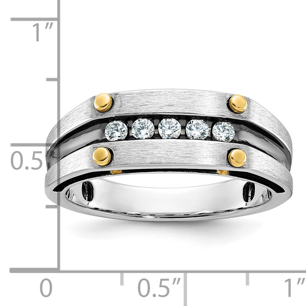 14k Two-tone with Black Rhodium Men's Polished Satin and Grooved 5-Stone 1/4 Carat AA Quality Diamon - Sophia Jewelers