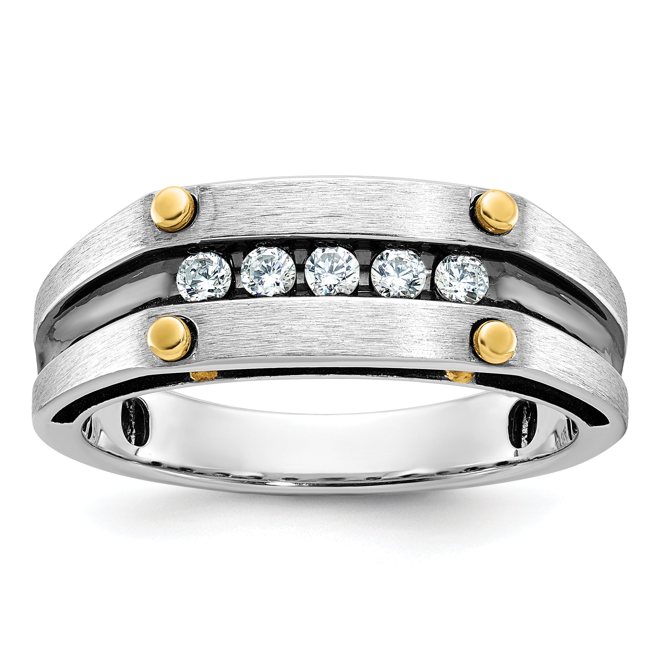14k Two-tone Men's Polished Satin and Grooved 5-Stone Ring Mounting, Mounting Only - Sophia Jewelers Main image