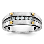14k Two-tone Men's Polished Satin and Grooved 5-Stone Ring Mounting, Mounting Only - Sophia Jewelers