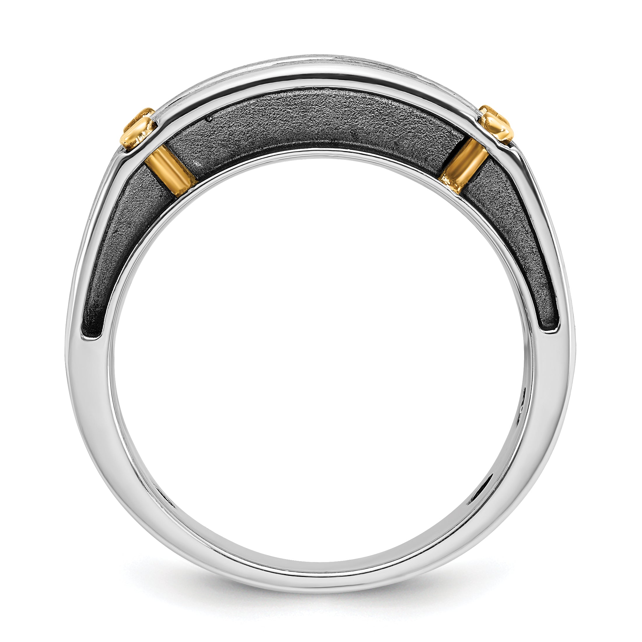 14k Two-tone with Black Rhodium Men's Polished Satin and Grooved 5-Stone 1 Carat Lab Grown Diamond Ring - Sophia Jewelers