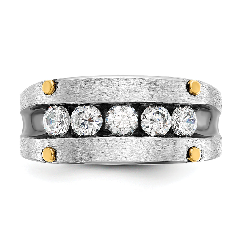 14k Two-tone with Black Rhodium Men's Polished Satin and Grooved 5-Stone 1 Carat AA Quality Diamond - Sophia Jewelers