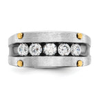 14k Two-tone with Black Rhodium Men's Polished Satin and Grooved 5-Stone 1 Carat AA Quality Diamond - Sophia Jewelers