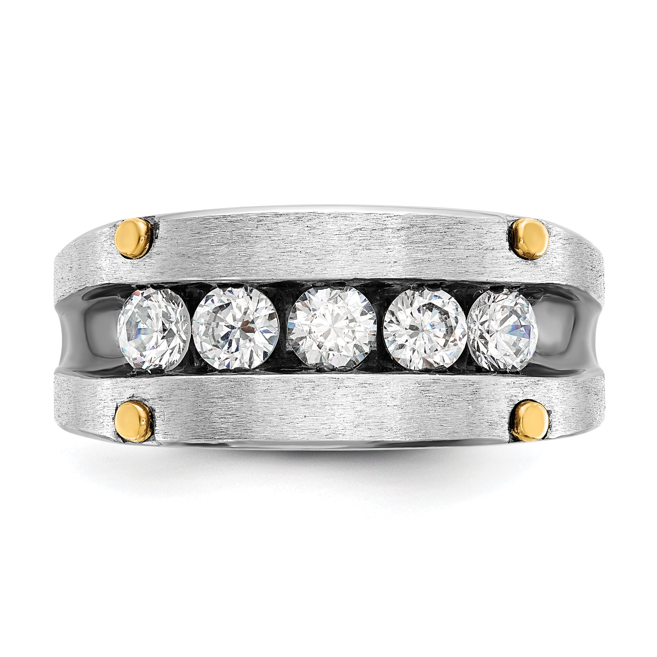 14k Two-tone with Black Rhodium Men's Polished Satin and Grooved 5-Stone 1 Carat AA Quality Diamond - Sophia Jewelers