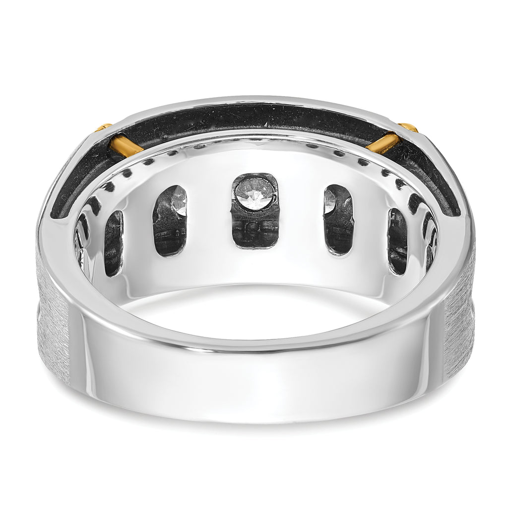 14k Two-tone with Black Rhodium Men's Polished Satin and Grooved 5-Stone 1 Carat AA Quality Diamond - Sophia Jewelers