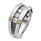 14k Two-tone Men's Polished Satin and Grooved 5-Stone Ring Mounting, Mounting Only - Sophia Jewelers