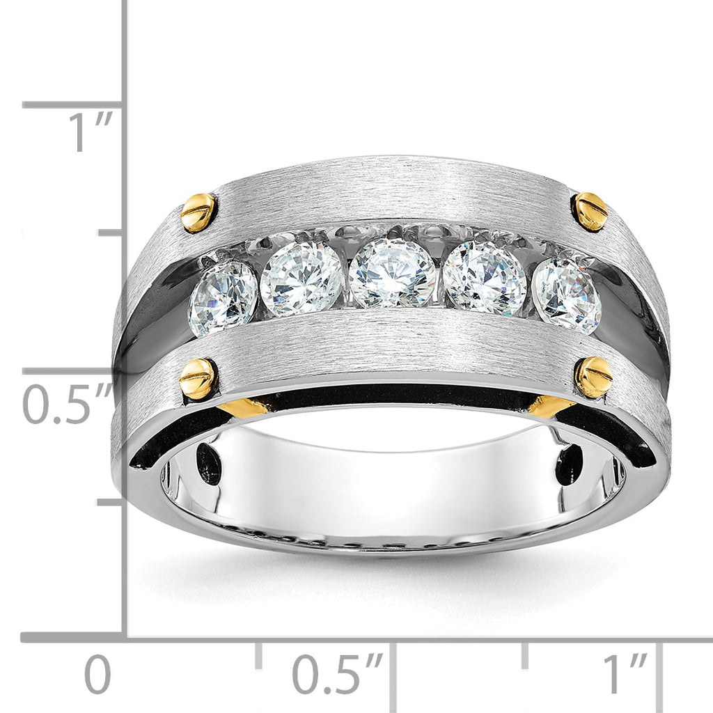 14k Two-tone with Black Rhodium Men's Polished Satin and Grooved 5-Stone 1 Carat AA Quality Diamond - Sophia Jewelers