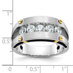 14k Two-tone with Black Rhodium Men's Polished Satin and Grooved 5-Stone 1 Carat AA Quality Diamond - Sophia Jewelers