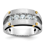 14k Two-tone Men's Polished Satin and Grooved 5-Stone Ring Mounting, Mounting Only - Sophia Jewelers