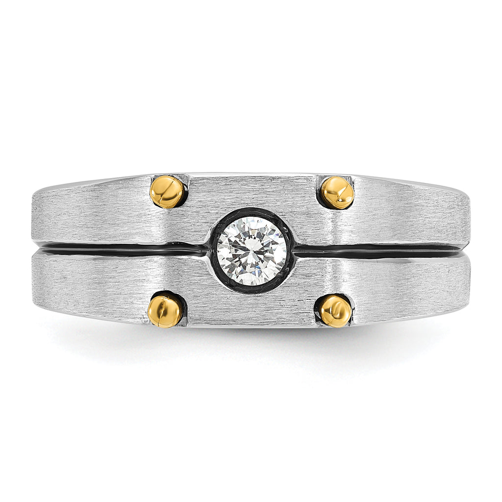 14k Two-tone Mens Polished and Satin 1/5 carat Diamond Complete Ring - Sophia Jewelers