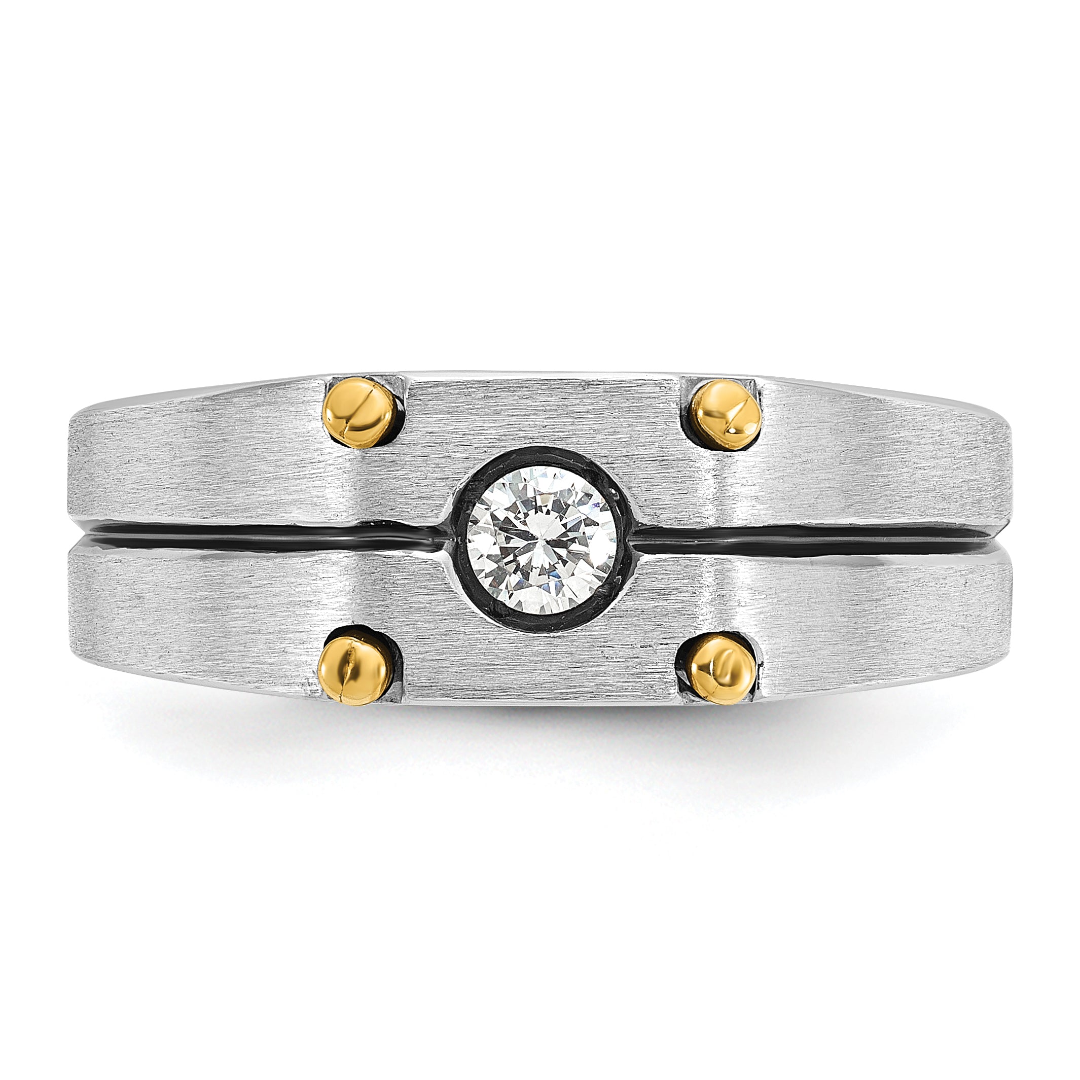 14k Two-tone Mens Polished and Satin 1/5 carat Diamond Complete Ring - Sophia Jewelers