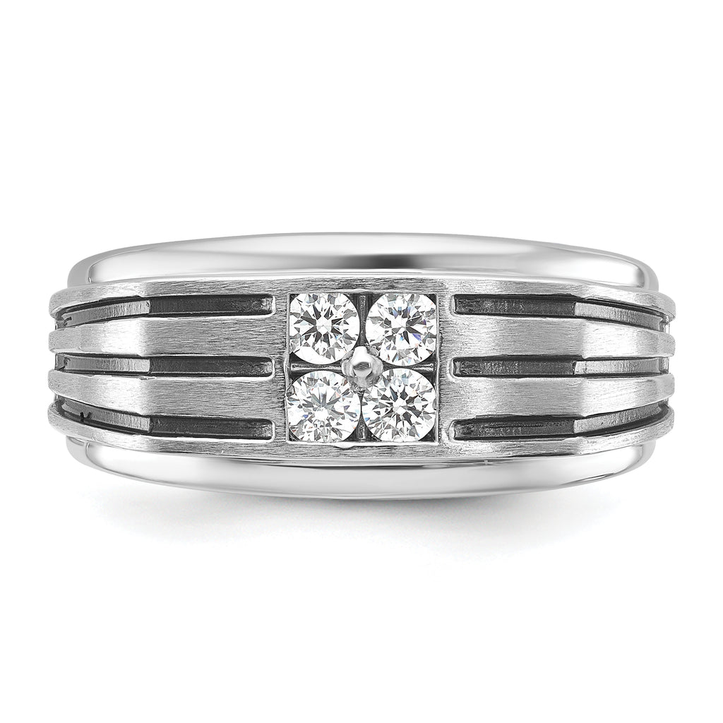 14k White Gold with Black Rhodium 1/3 carat Lab Grown Diamond VS/SI+ G+ Complete Polished and Grooved Men's Ring
