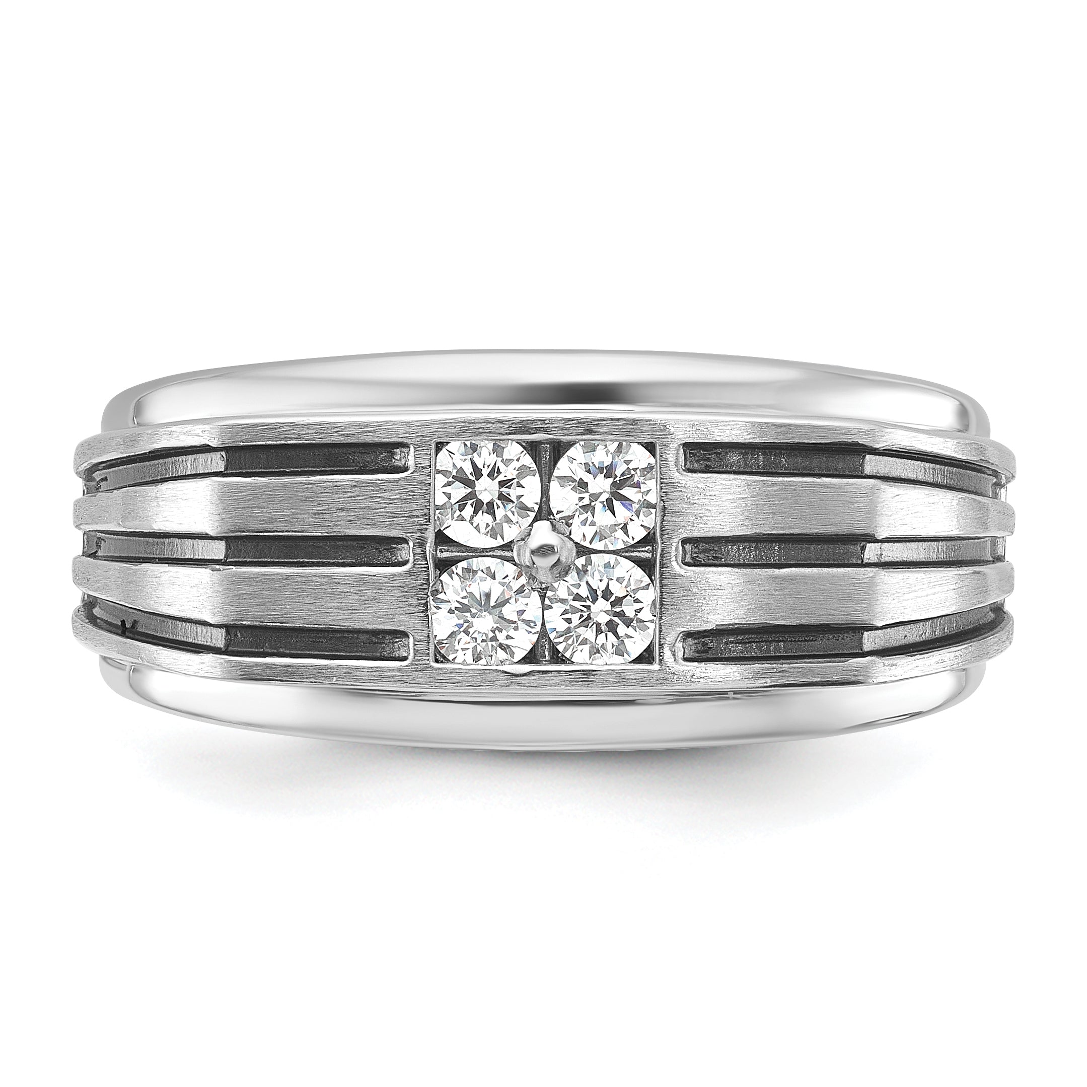 14k White Gold with Black Rhodium 1/3 carat Lab Grown Diamond VS/SI+ G+ Complete Polished and Grooved Men's Ring