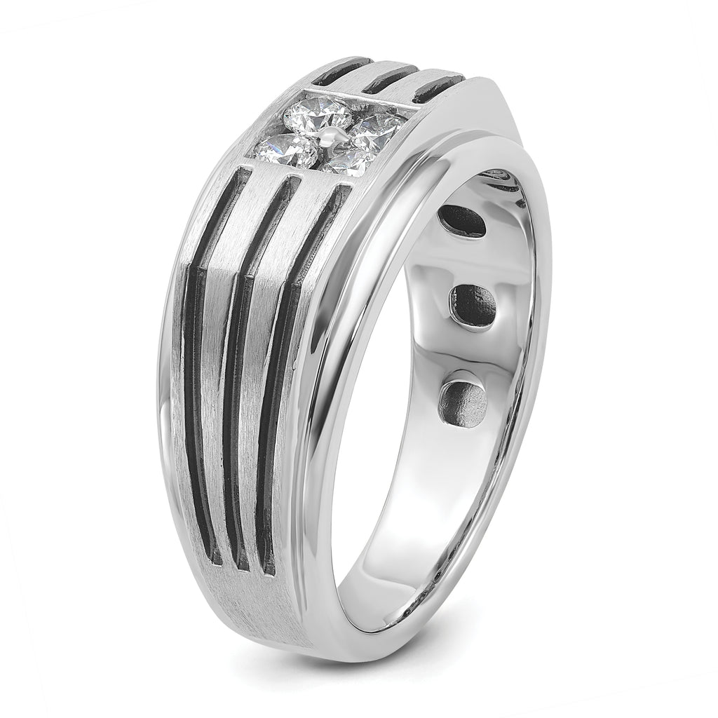 14k White Gold with Black Rhodium 1/3 carat Lab Grown Diamond VS/SI+ G+ Complete Polished and Grooved Men's Ring