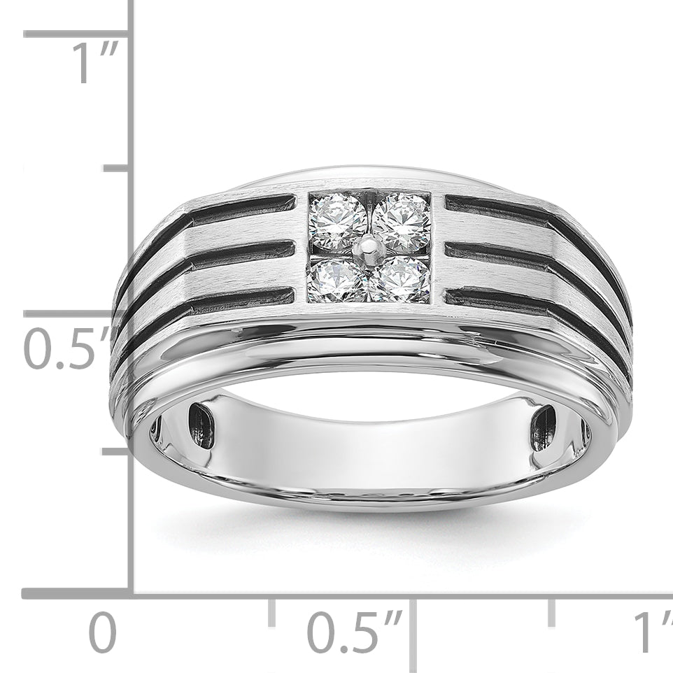 14k White Gold with Black Rhodium 1/3 carat Lab Grown Diamond VS/SI+ G+ Complete Polished and Grooved Men's Ring