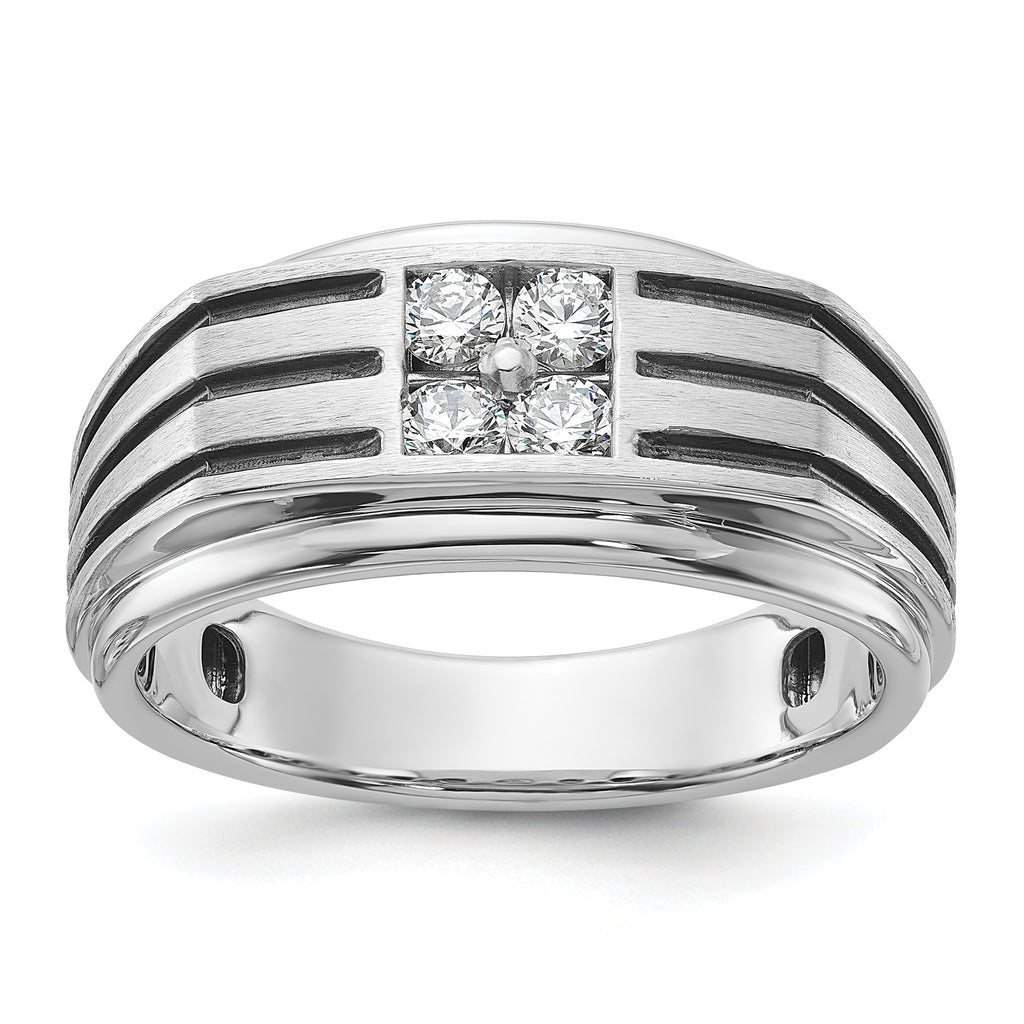 14k White Gold with Black Rhodium 1/3 carat Lab Grown Diamond VS/SI+ G+ Complete Polished and Grooved Men's Ring