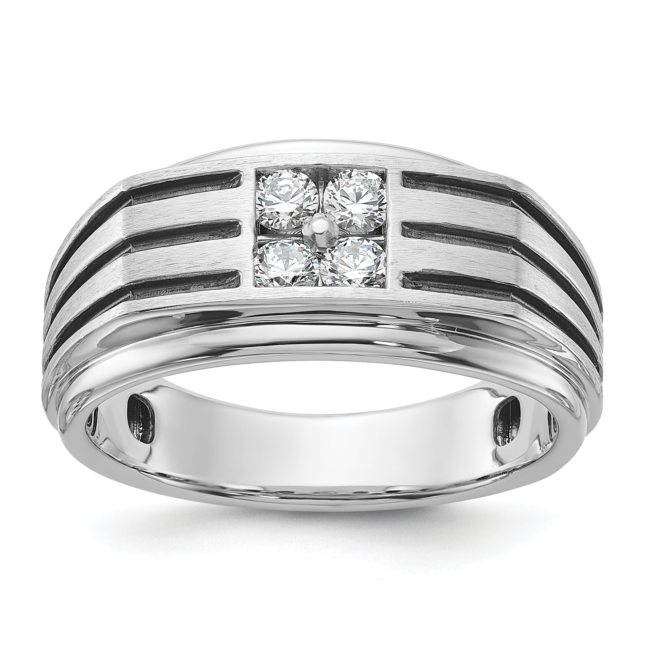 14k White Gold with Black Rhodium 1/3 carat Lab Grown Diamond VS/SI+ G+ Complete Polished and Grooved Men's Ring